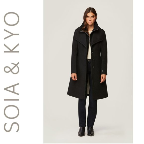 SOLD Soia & Kyo IMAGES KIKKY wool coat with bib collar XXS - Picture 2 of 9